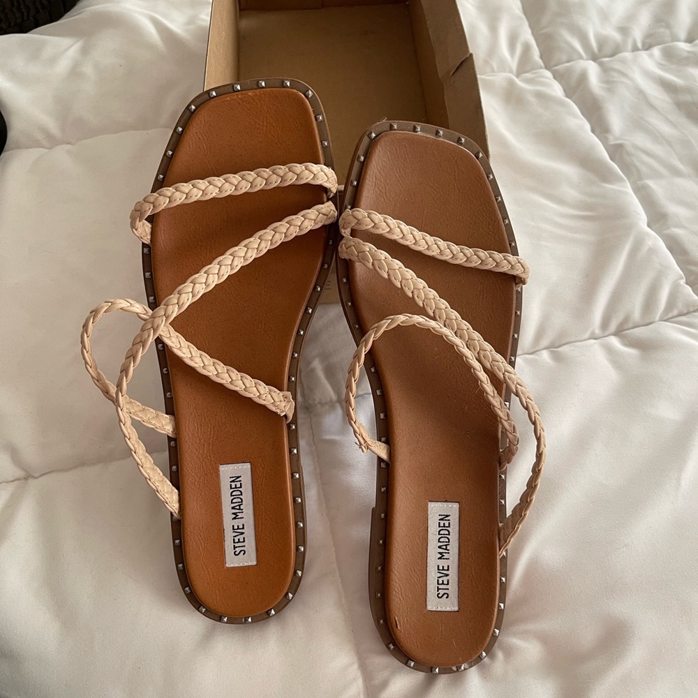 Steve Madden Womens Starie Raffia Strappy Dress Sandals Ivory strap size 10 new!